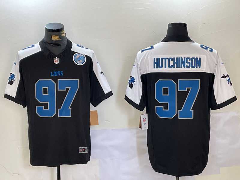 Men%27s Detroit Lions #97 Aidan Hutchinson Black White F.U.S.E. 2024 Michigan Patch Vapor Limited Stitched Jersey